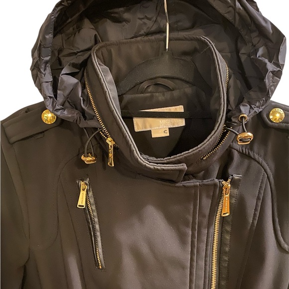Michael Kors 
Black Jacket/Gold Details
Military Style 
Asymmetrical Zip
Size S - Picture 7 of 14